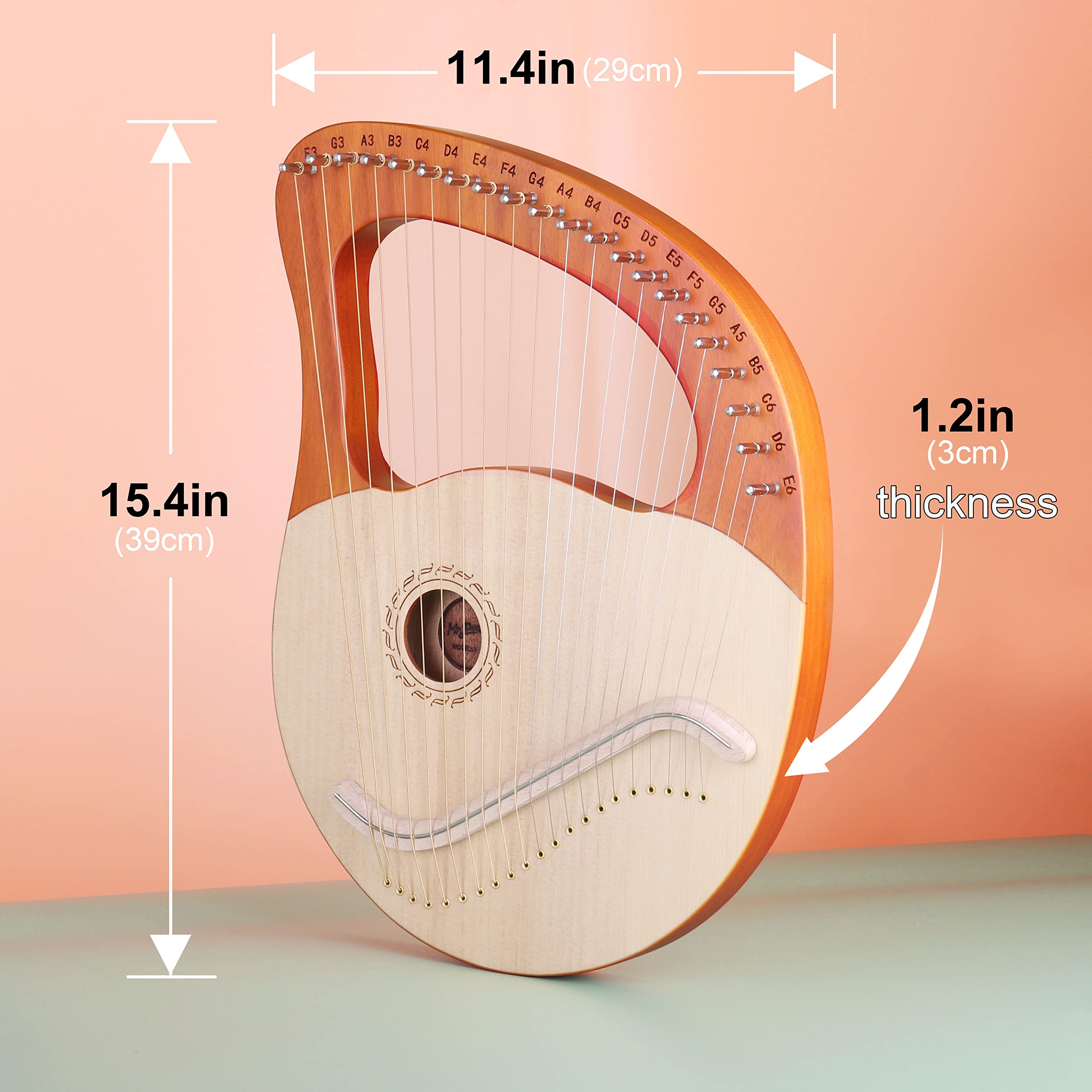 Mr.Power Lyre Harp, 21 Metal Strings Lyre Harp Gifts For Music Lovers, Beginners, Friend With Tuning Wrench, Replace String Set And Gig Bag (21 String, Natural Wood)